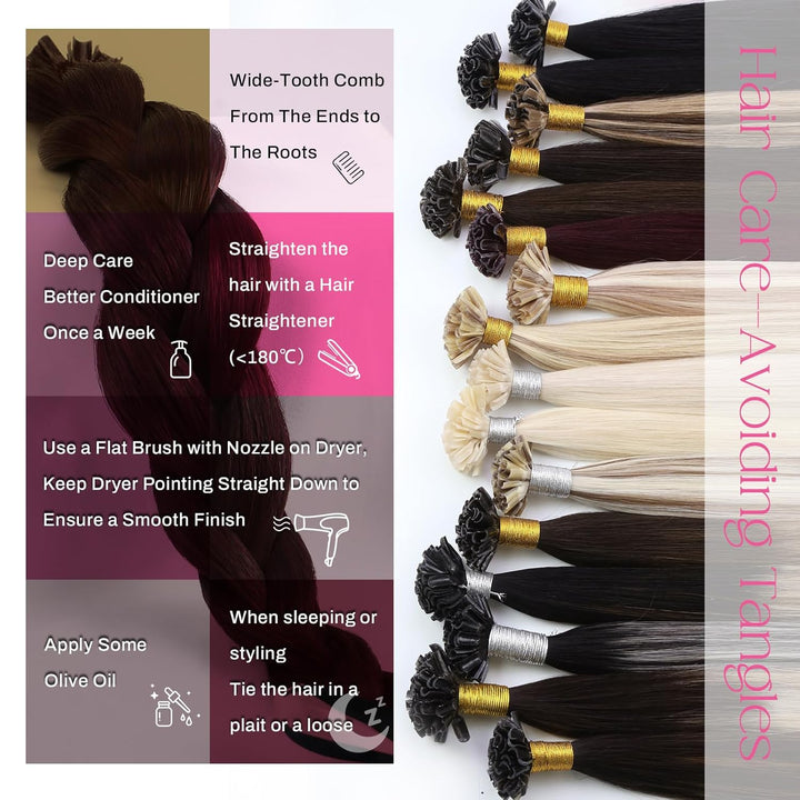 Moresoo 24 Zoll Weinrot Human Hair Bonding Extensions Echthaar Hot Fusion Utips Individuell Remy Ext