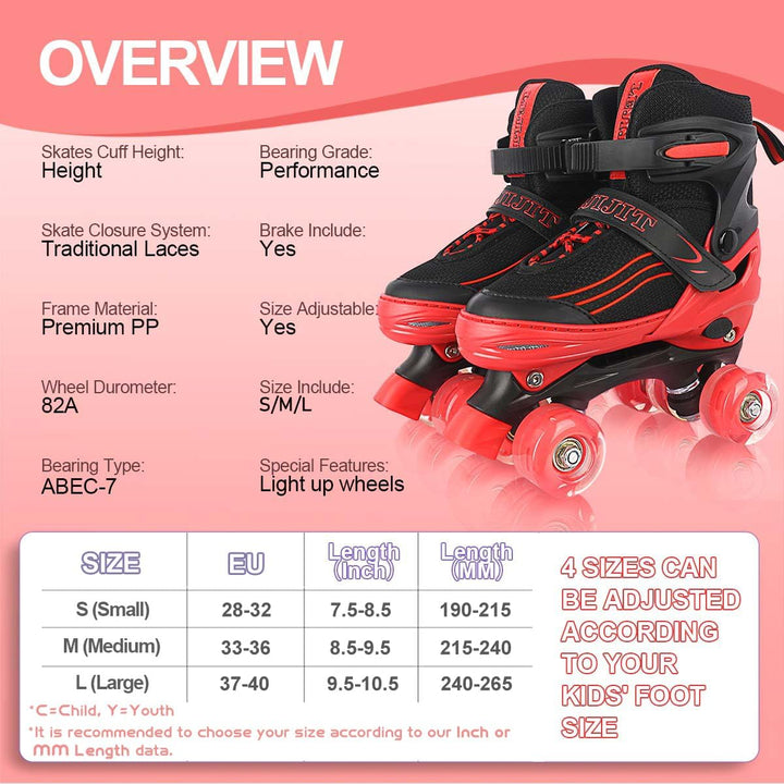 Rollschuhe für Mädchen Jungen Einstellbare Kinder Rollschuhe mit leuchtenden Rädern, Spass Beleuchtu