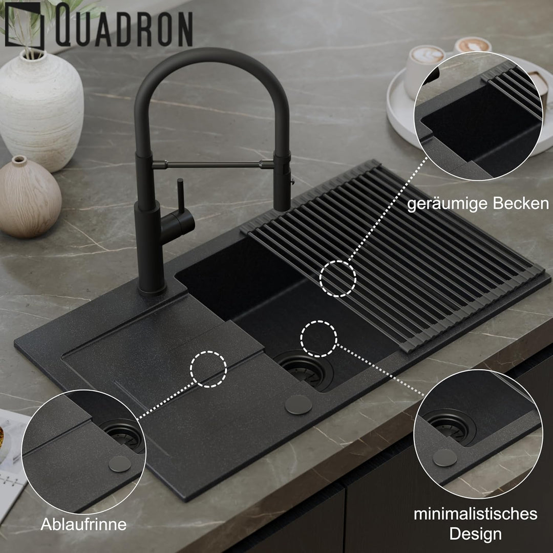 QUADRON | CHRISTIAN 136 XL | Granitspüle | 1-Kammer-Einbau | Masse: 78 x 45 x 18,5 cm | Schrankunter