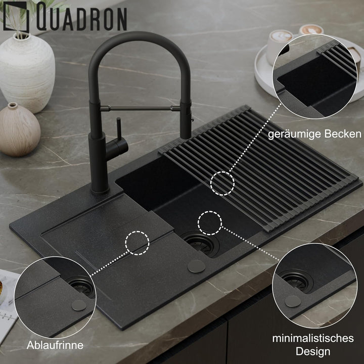 QUADRON | CHRISTIAN 136 XL | Granitspüle | 1-Kammer-Einbau | Masse: 78 x 45 x 18,5 cm | Schrankunter
