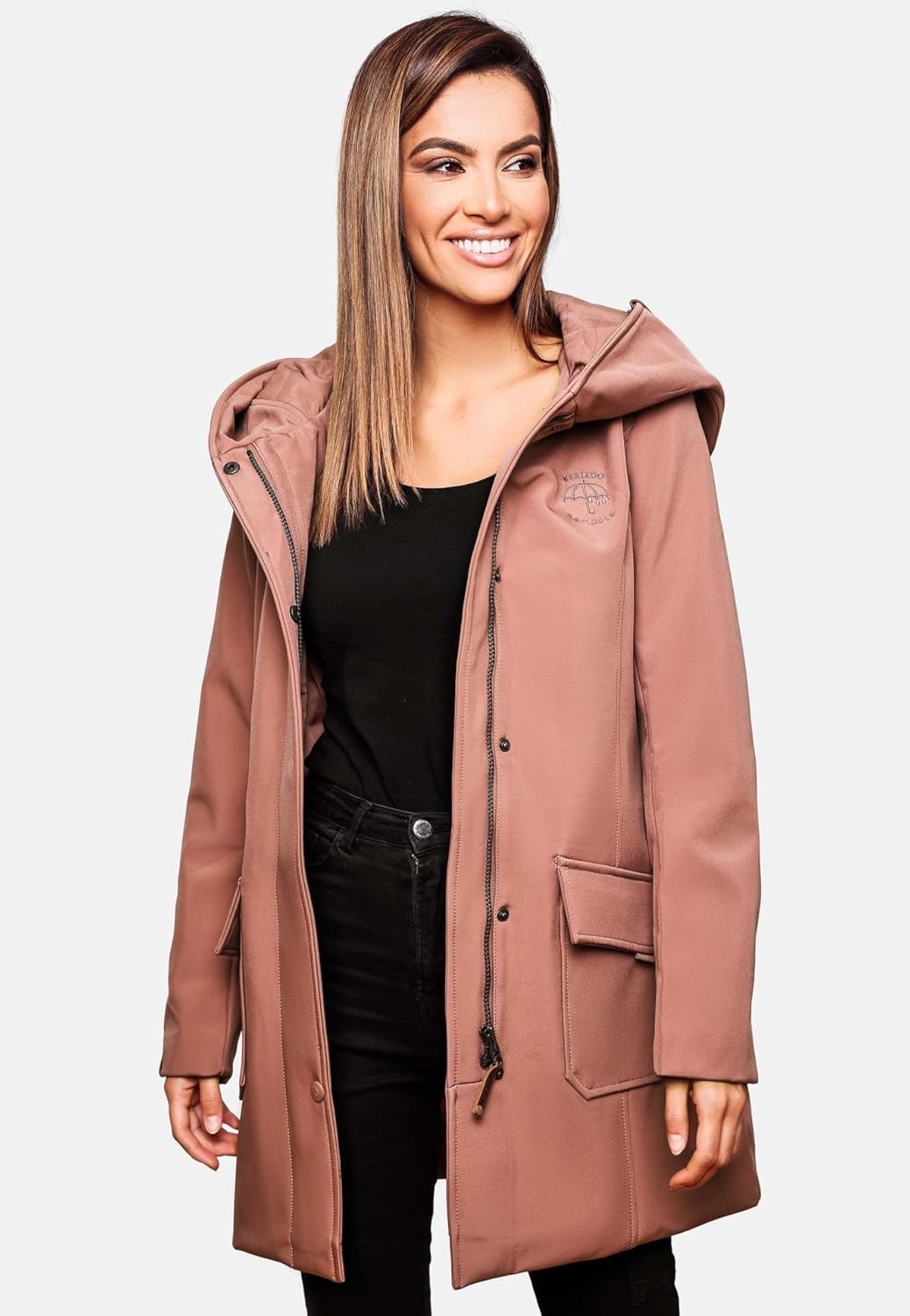 MARIKOO Damen Softshell Jacke Winterjacke wasserabweisend Outdoor lang B856 XS Terracotta, XS Terrac