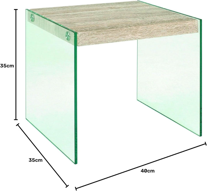 HAKU Möbel Beistelltisch Eiche hell, Metall, Sicherheitsglas 8 mm - Masse: B 40 cm x H 35 cm x T 35