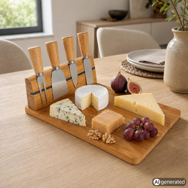 Kesper | Käseschneidebrett mit Besteck, Material: Bambus, Edelstahl, Masse: 30 x 20 x 8 cm, Farbe: W