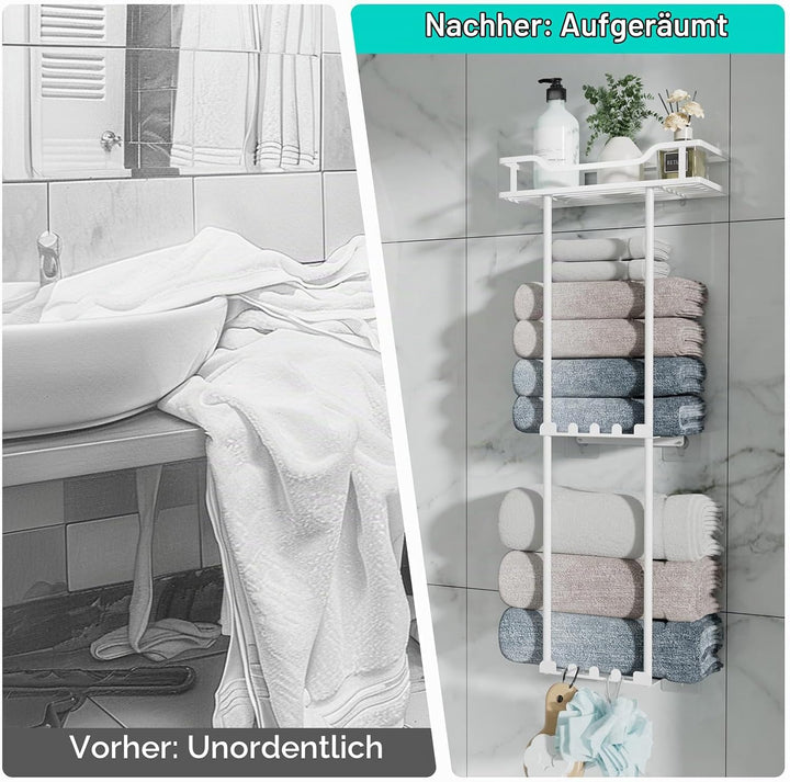 HapiRm Hhandtuchhalter Badezimmer - 3 Schicht Handtuchhalter Wand Montage mit Aufbewahrungskorb, Han