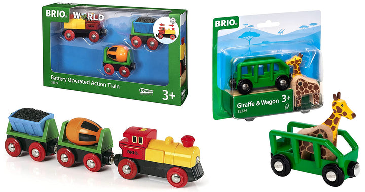 BRIO Bahn 33319 - Zug mit Batterielok & Bahn 33724 - Giraffenwagen Bundle mit Giraffenwagen, Bundle