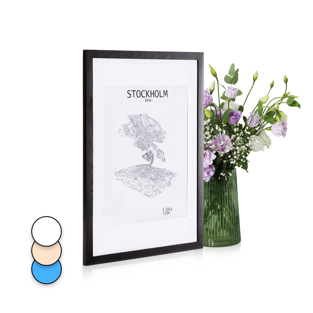 Classic by Casa Chic - Echtholz Bilderrahmen 50x70 cm - Schwarz - mit Passepartout 40x50 cm - Plexig