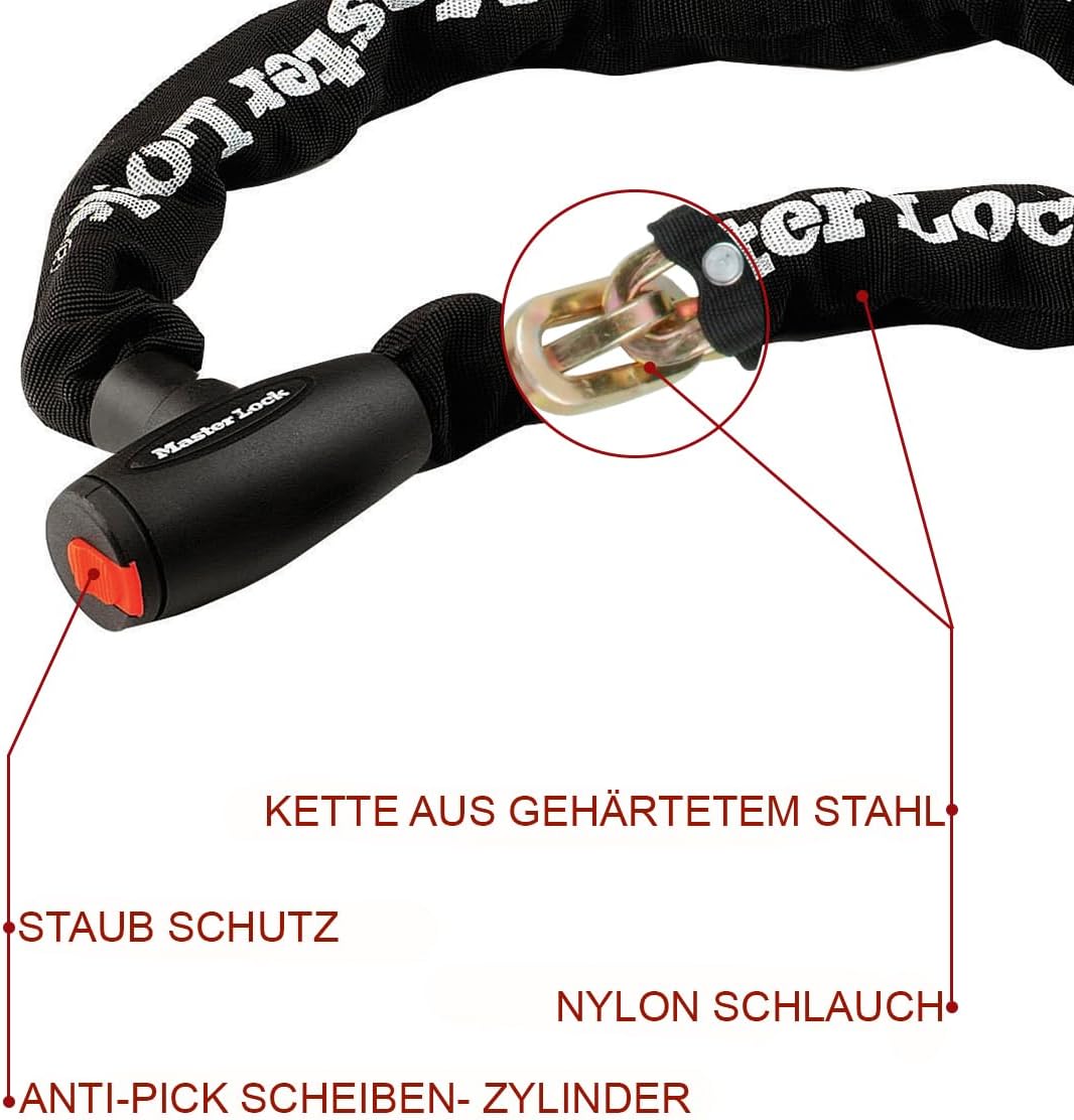 Master Lock 8291EURDPS Kettenschloss Motorrad [Schlüssel] [1 m Kette] - Motorcycle Chain Lock [Key]