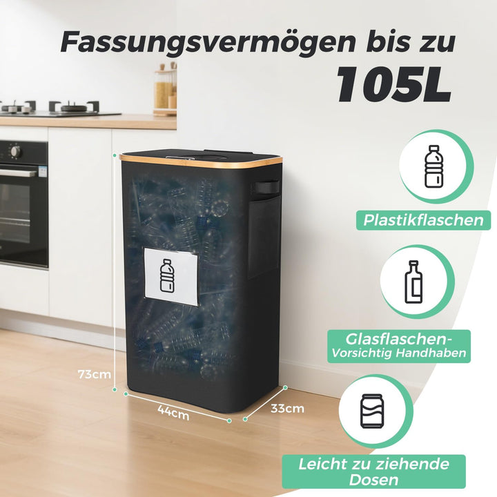 OUSFOT Pfandflaschen Sammelbehälte, 105L Leergut Sammelbehälter Schwarz Pfandflaschen Behälter Geeig