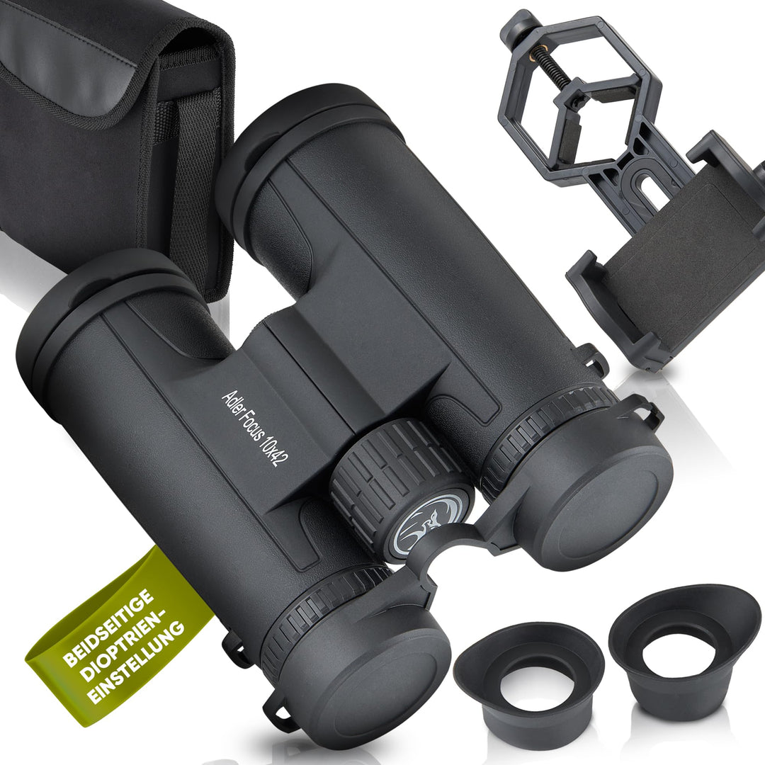 Adler Focus Fernglas 10x42 für Erwachsene, Eagle-Eye-Technologie, 18mm HD Augenmuschel, BAK4+FMC, Fe