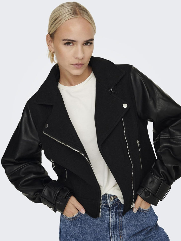 ONLY Damen Onlemma Nu Mix Biker OTW Denim Jacket XS Schwarz, XS Schwarz