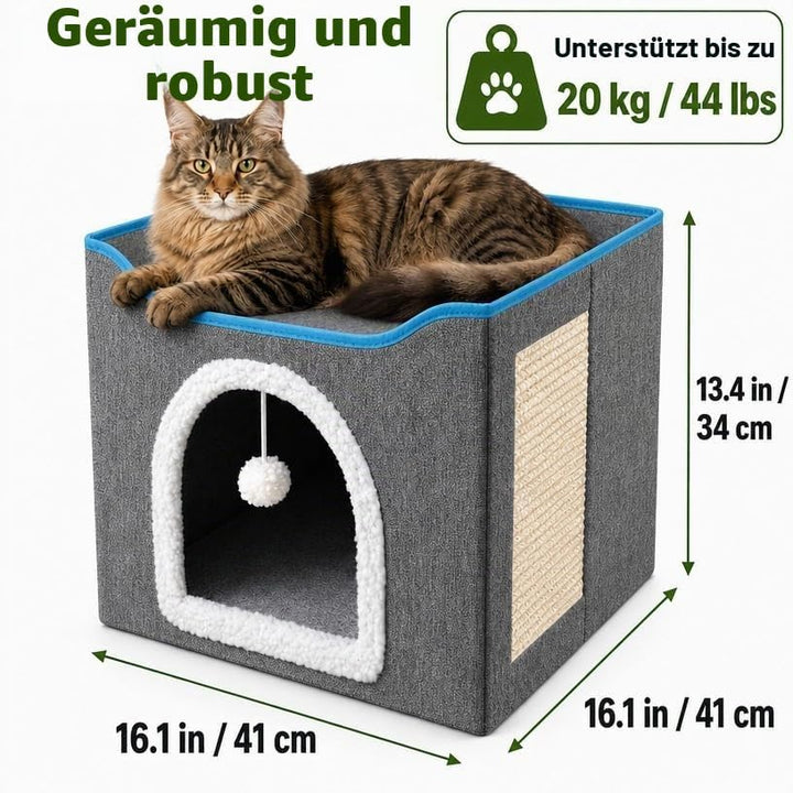 FURRYPAWS Katzenhöhle - Gemütliches Katzenhaus für drinnen und draussen, Ideal als Katzenhaus Indoor