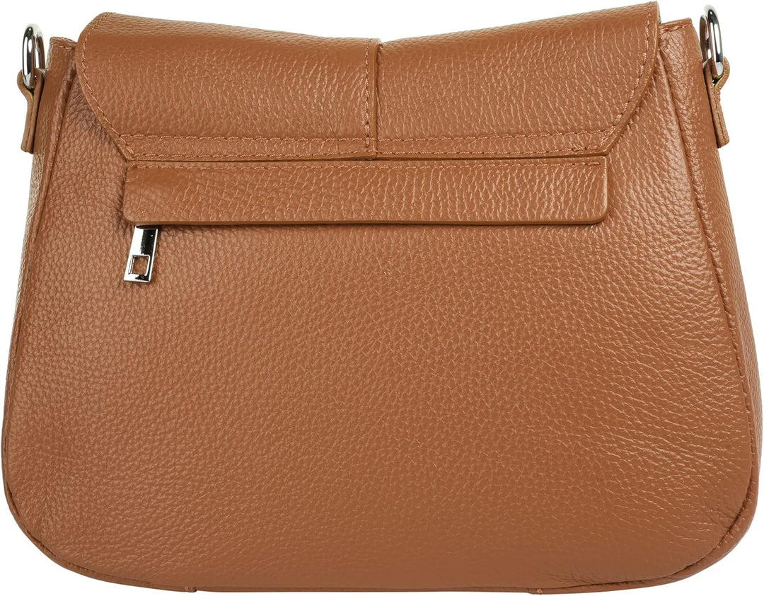 Umhängetasche Echt Leder Damen Made in Italy | Handtasche mit Deckelklappe | elegante Crossbody Bag