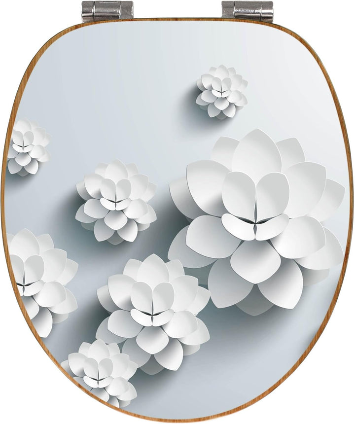 banjado® Design WC Sitz Bambus Absenkautomatik mit Motiv Papier Lotus/Toilettendeckel mit Absenkauto