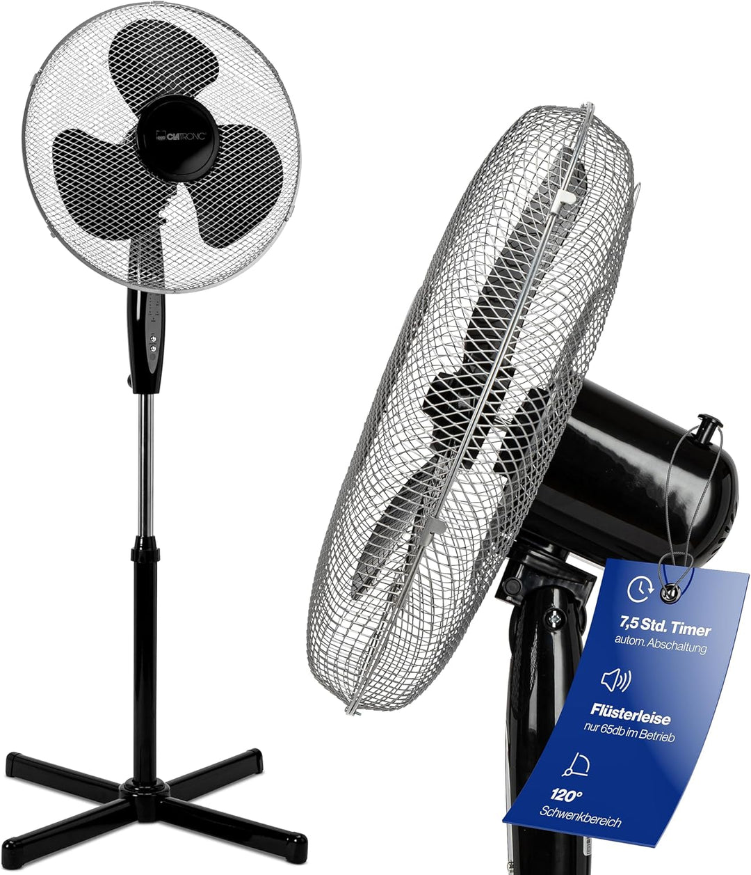Clatronic Standventilator Ventilator Fan VL 3741 S; sehr leise; Durchmesser 40 cm; Oszillierend/Rota