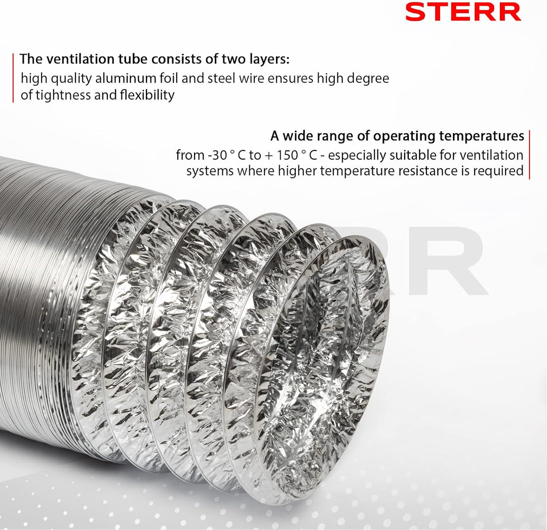 STERR Flexibler Schlauch für Lüftungskanäle 100 mm x 10 m - Abluftschlauch - Kanalschlauch für Heizu