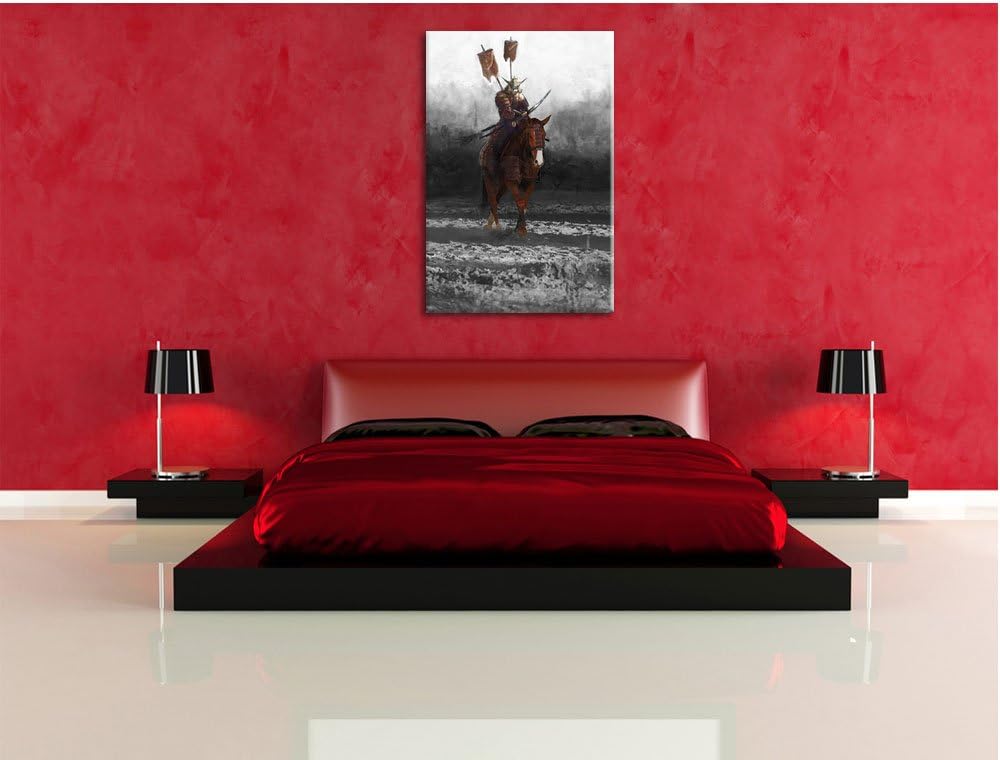 Pixxprint Samurai Krieger auf einem Pferd als Leinwandbild/Grösse: 100x70 cm/Wandbild/Kunstdruck/fer