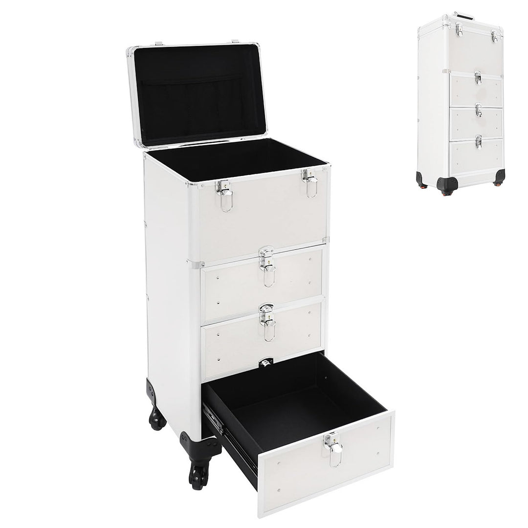 Kosmetikkoffer Trolley Professioneller Friseur Koffer mit 3 Schubladen, 6 Schlüssel, 4 Rollen Kosmet