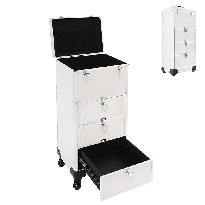 Kosmetikkoffer Trolley Professioneller Friseur Koffer mit 3 Schubladen, 6 Schlüssel, 4 Rollen Kosmet