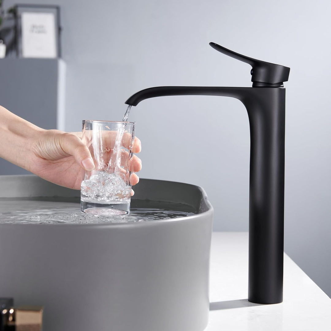 Wasserhahn Bad Schwarz Hoch - Badarmatur Wasserfall Waschtischarmatur Einhebelmischer Mischbatterie