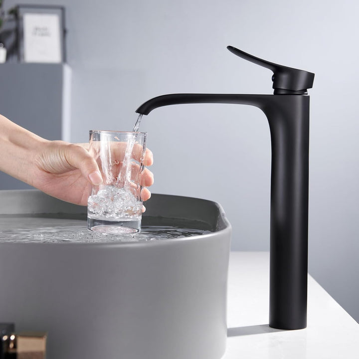 Wasserhahn Bad Schwarz Hoch - Badarmatur Wasserfall Waschtischarmatur Einhebelmischer Mischbatterie