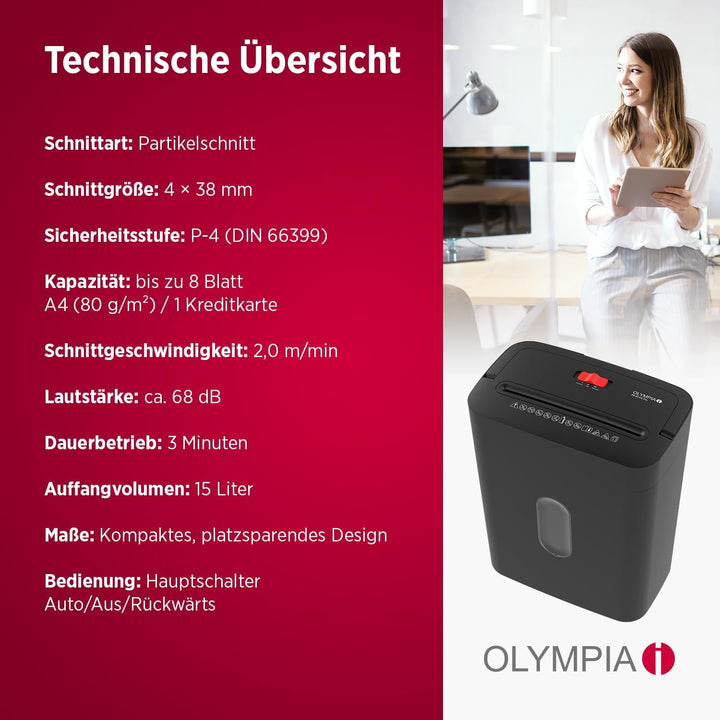 OLYMPIA PS 54 CC Pro Aktenvernichter | Papierschredder mit Partikelschnitt 4×38 mm | Schredder Akten