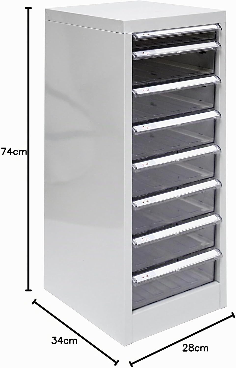 PROREGAL Schubladencontainer Kobra mit 8 transparenten PVC-Schubladen | HxBxT 74x28x34cm | Lichtgrau