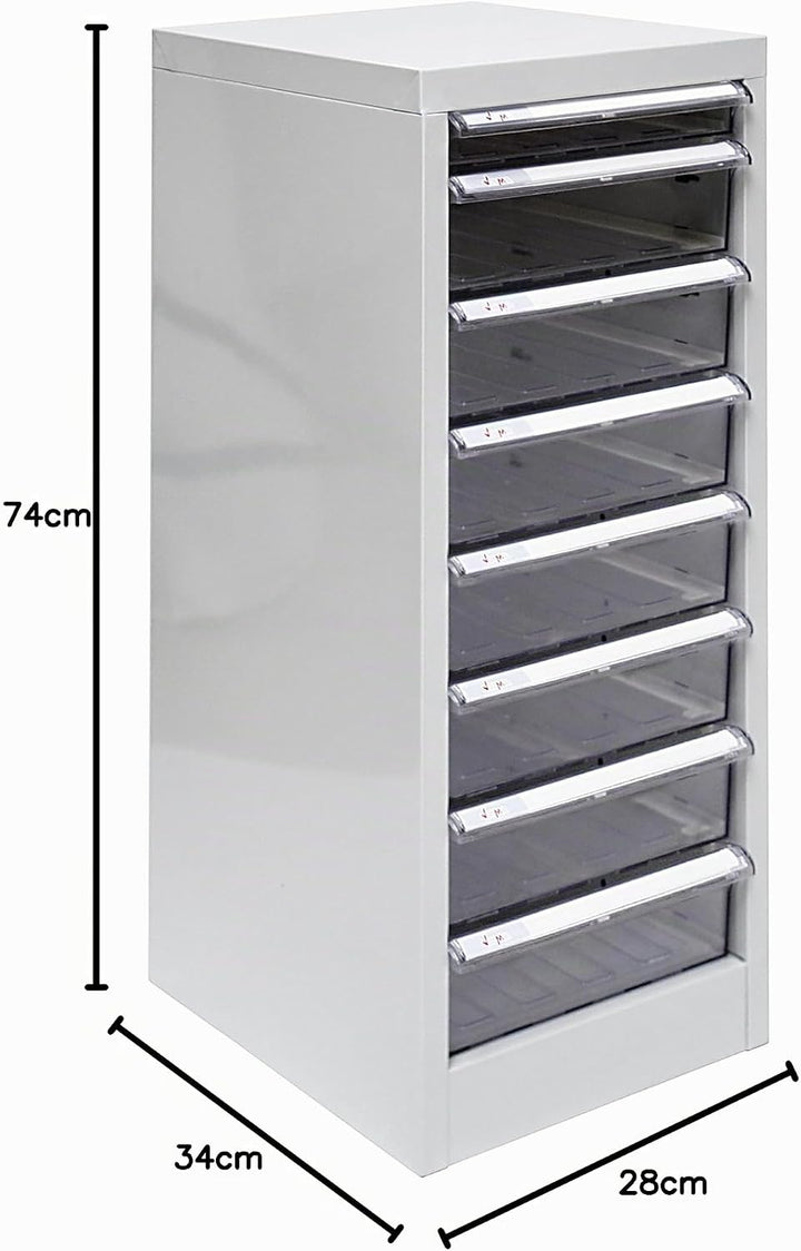 PROREGAL Schubladencontainer Kobra mit 8 transparenten PVC-Schubladen | HxBxT 74x28x34cm | Lichtgrau