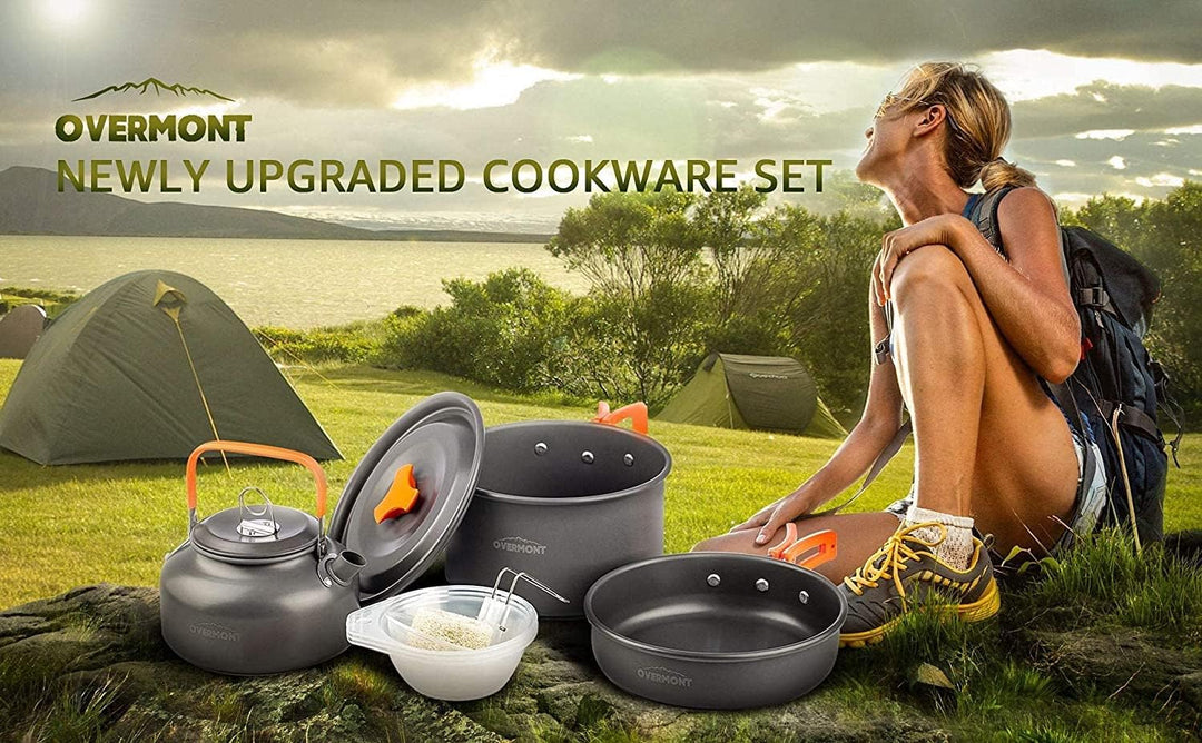 OVERMONT Camping Kochgeschirr Set Outdoor Geschirr Set Kochtopf Set Grillgeschirr Picknick Topf mit