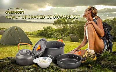 OVERMONT Camping Kochgeschirr Set Outdoor Geschirr Set Kochtopf Set Grillgeschirr Picknick Topf mit