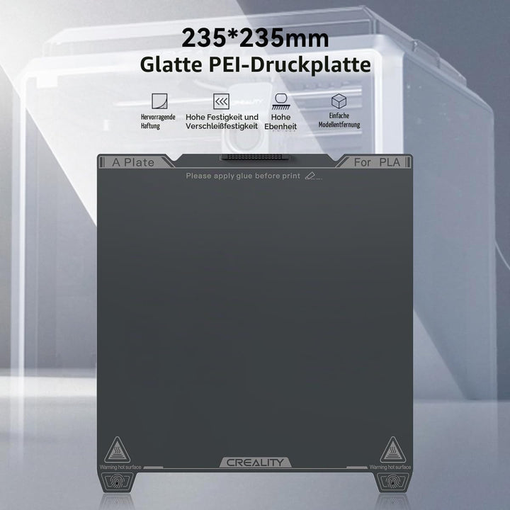 Creality Offizielle K1C Bauplatte PEI-Blatt mit Düsenreiniger 235 x 235 mm glatte Oberfläche flexibl