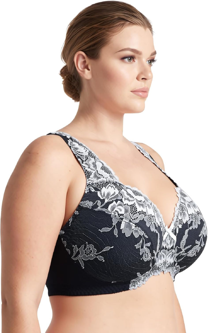 Curve Muse Damen Übergrösse Minimizer Ungefüttert Kabellos Spitze Vollständige Abdeckung BHS Black,