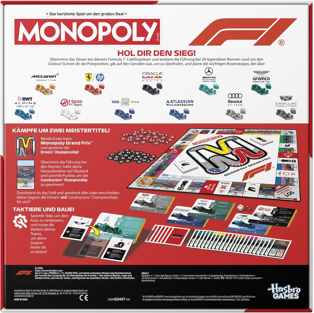 Monopoly F1 Edition Brettspiel | offiziell Lizenziertes Formula 1 Spiel | Familienspiel für Kinder,