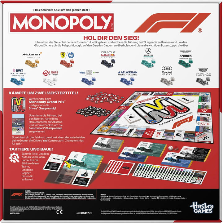 Monopoly F1 Edition Brettspiel | offiziell Lizenziertes Formula 1 Spiel | Familienspiel für Kinder,