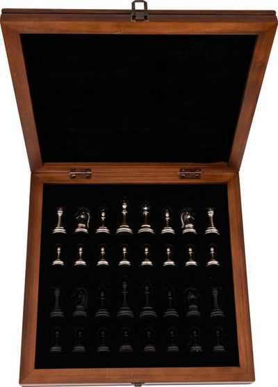 Handgefertigtes Holz Schachbrett mit Aufbewahrungssystem, Schachfiguren aus Metall, Deluxe Edition,