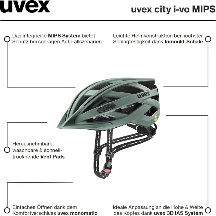 uvex Unisex – Erwachsene, city i-vo Fahrradhelm moss green matt 52-57 cm Single, moss green matt 52-