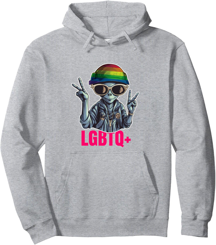 Pride LGBTQ+ Alien with Peace sign Pullover Hoodie