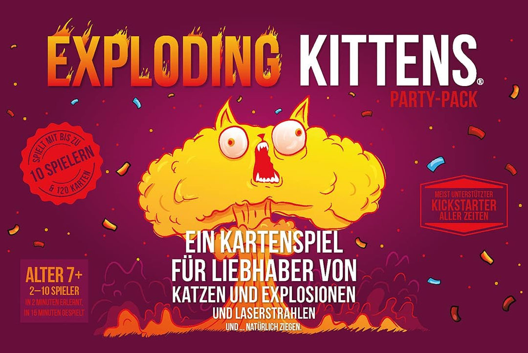 Exploding Kittens, Exploding Kittens – Party-Pack, Grundspiel + Erweiterung, Partyspiel, Kartenspiel