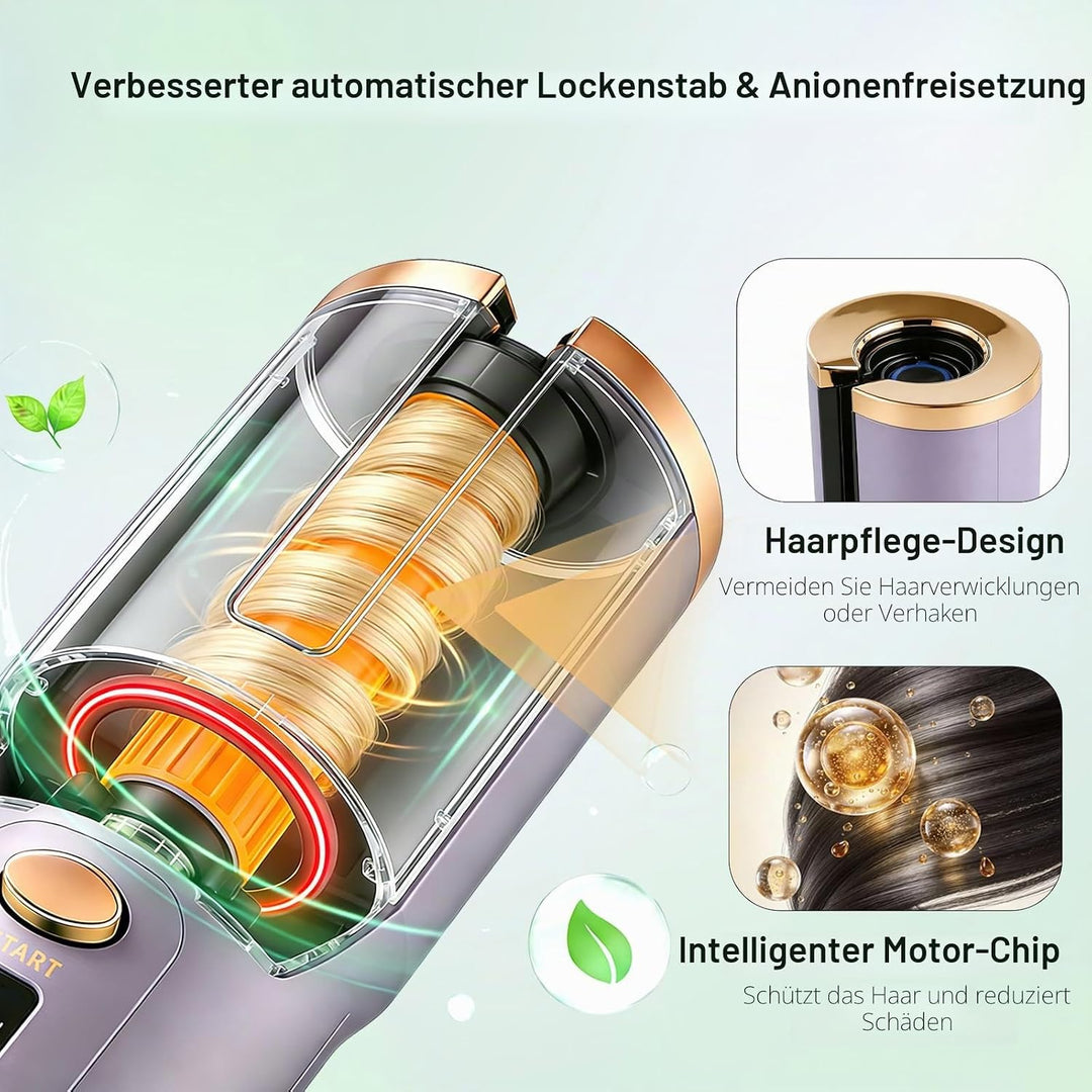 Hanari Lockenstab Automatisch Rotierend, Kabelloser Lockenstab Automatisch Keramik, 6 Temperaturstuf