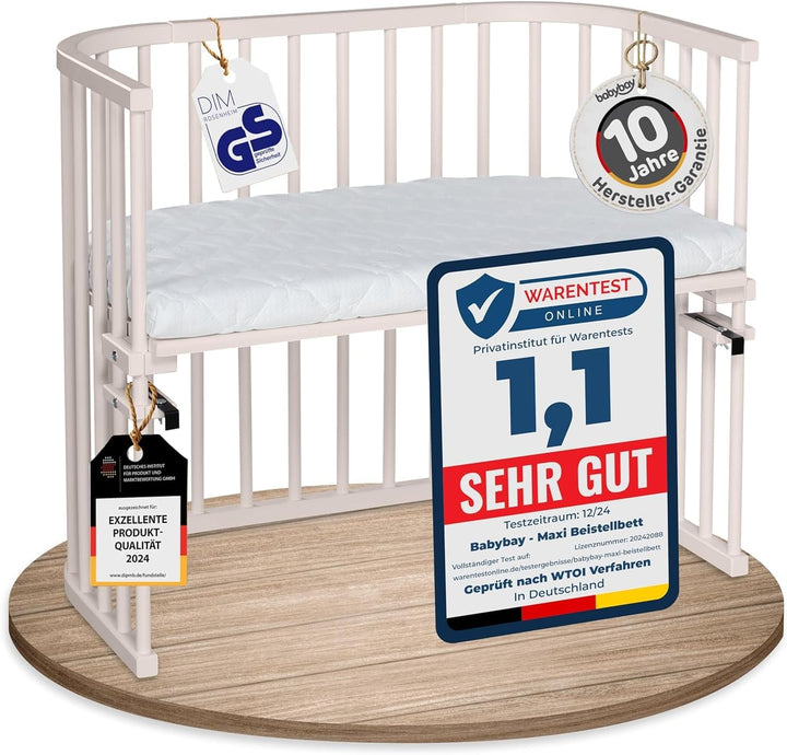 babybay Maxi extra grosses Beistellbett aus massivem Buchenholz/Kinderbett Höhe stufenlos verstellba