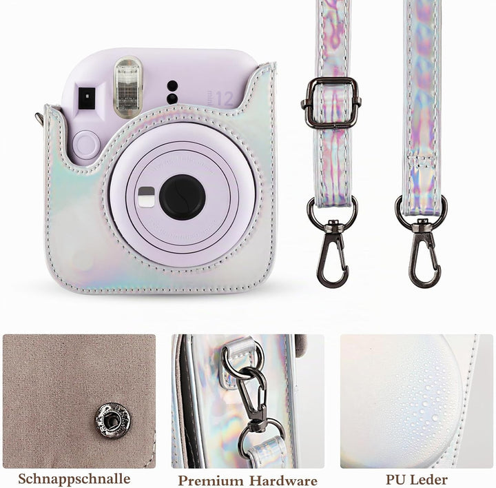 Kameratasche für Fujifilm Mini 12, PU-Leder Schutzhülle Kompatibel mit Instax Mini Instant und Digit