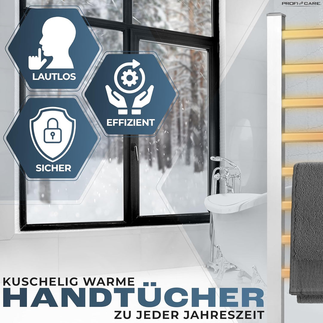 ProfiCare® Handtuchhalter ohne Bohren | Handtuchtrockner elektrisch für Bad | 1,5m Kabel | inkl. Sta