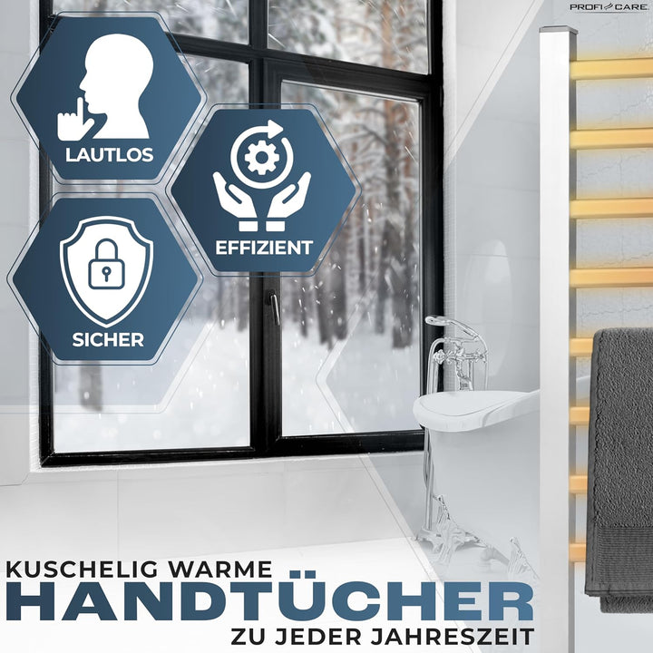 ProfiCare® Handtuchhalter ohne Bohren | Handtuchtrockner elektrisch für Bad | 1,5m Kabel | inkl. Sta