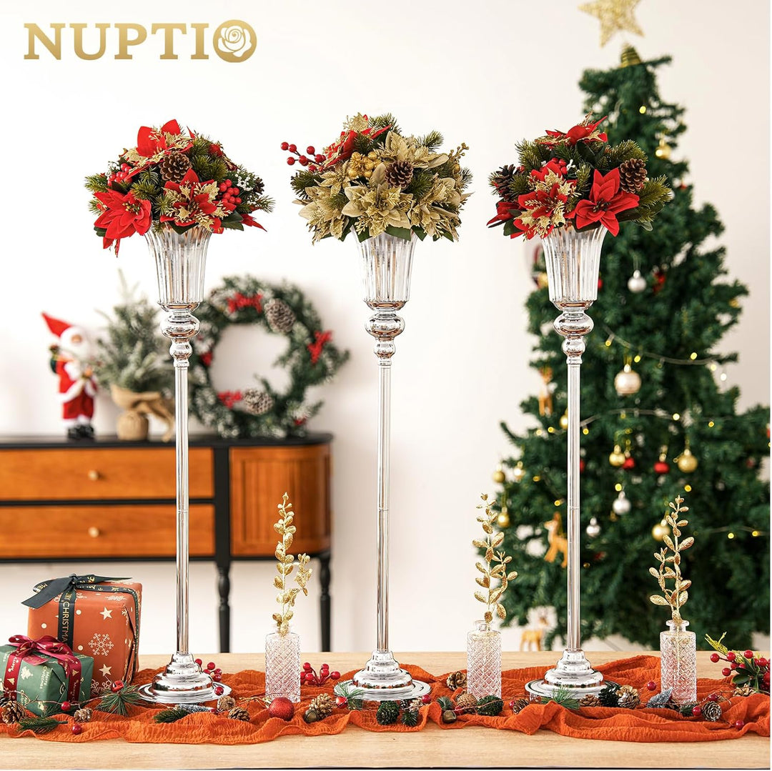 NUPTIO Blumenständer Metall Silber Vase: 2 Stück 77.5cm Hoch Blumenvase Hochzeit Ständer Trompete Va