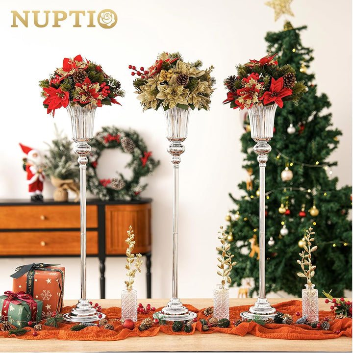 NUPTIO Blumenständer Metall Silber Vase: 2 Stück 77.5cm Hoch Blumenvase Hochzeit Ständer Trompete Va