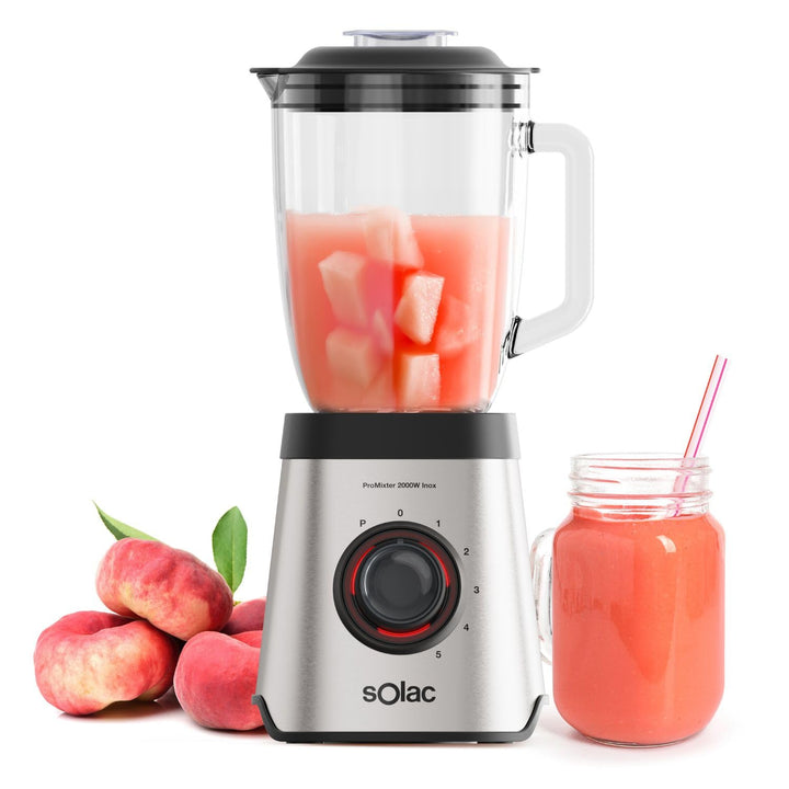 Solac - Promixter 2000 W | Glaskanne mit 1,75 l | 5 Geschwindigkeiten + Pulse | 6 Stahlklingen | Eis