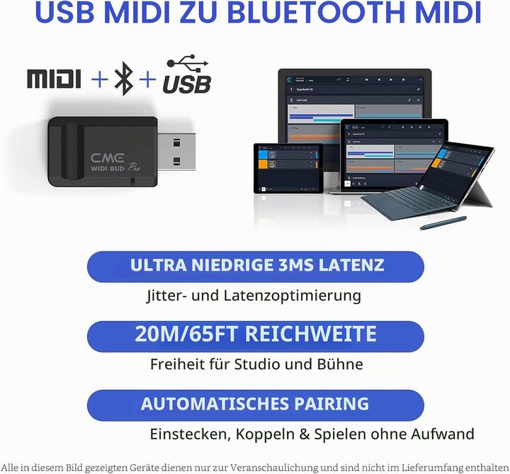 CME WIDI Bud Pro - Bluetooth-MIDI-Schnittstelle für iOS, MacOS, Windows, Android, ChromeOS, Linux, P
