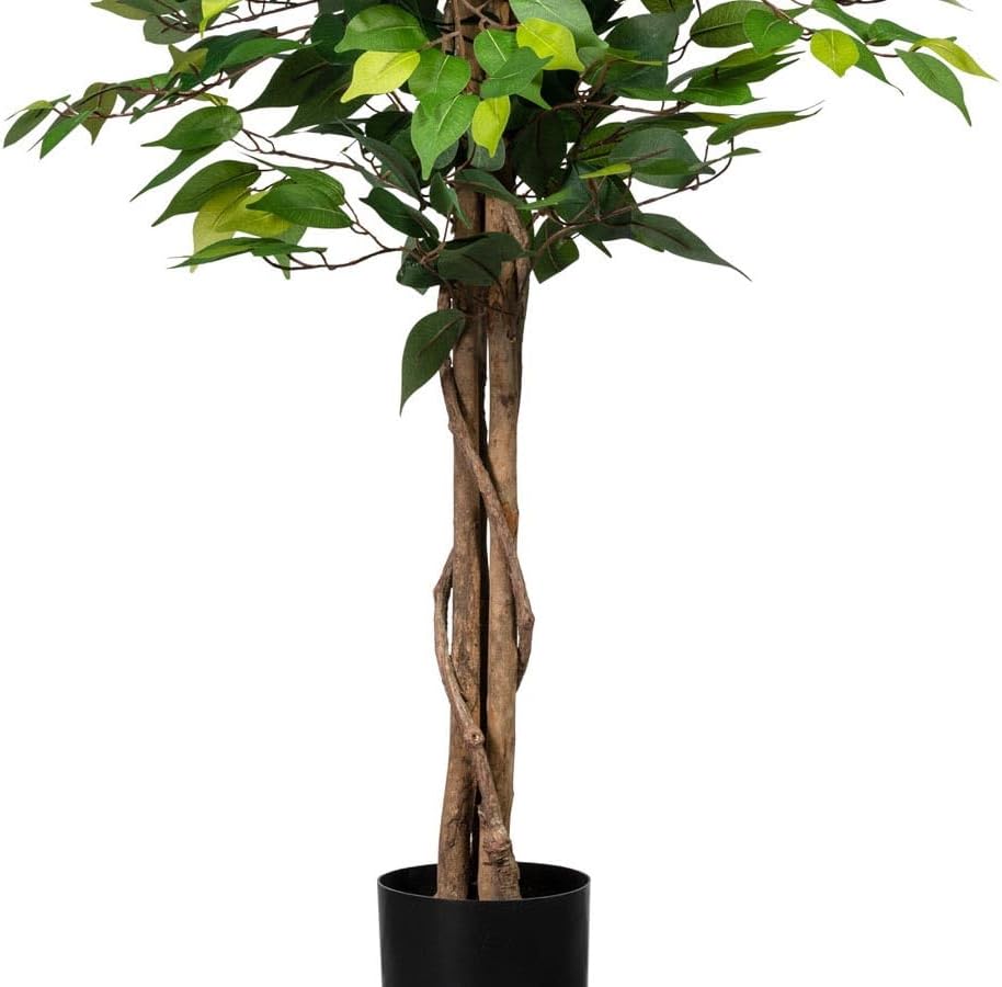 kunstpflanzen-Discount.com Ficus Kunstbaum 125cm mit 654 grüne Blätter und Naturstämme - Künstlicher
