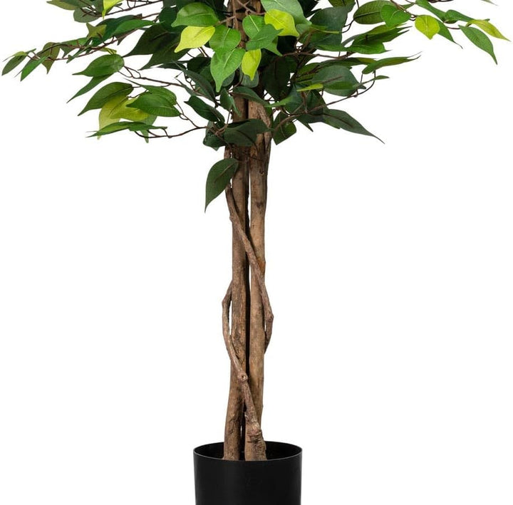 kunstpflanzen-Discount.com Ficus Kunstbaum 125cm mit 654 grüne Blätter und Naturstämme - Künstlicher