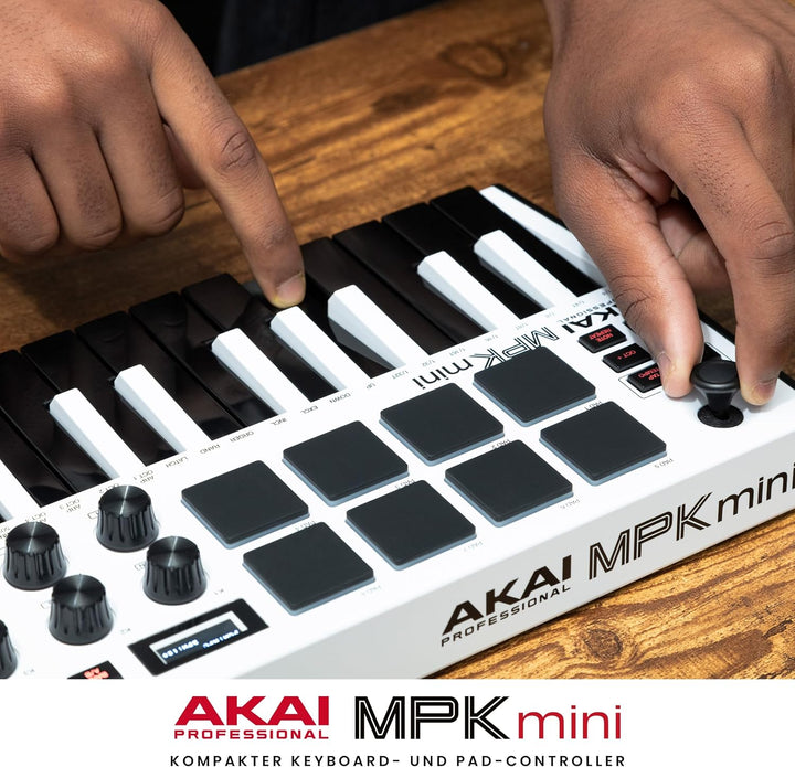 AKAI Professional MPK Mini MK3 – 25-Tasten USB MIDI Keyboard Controller, 8 hintergrundbeleuchtete Dr