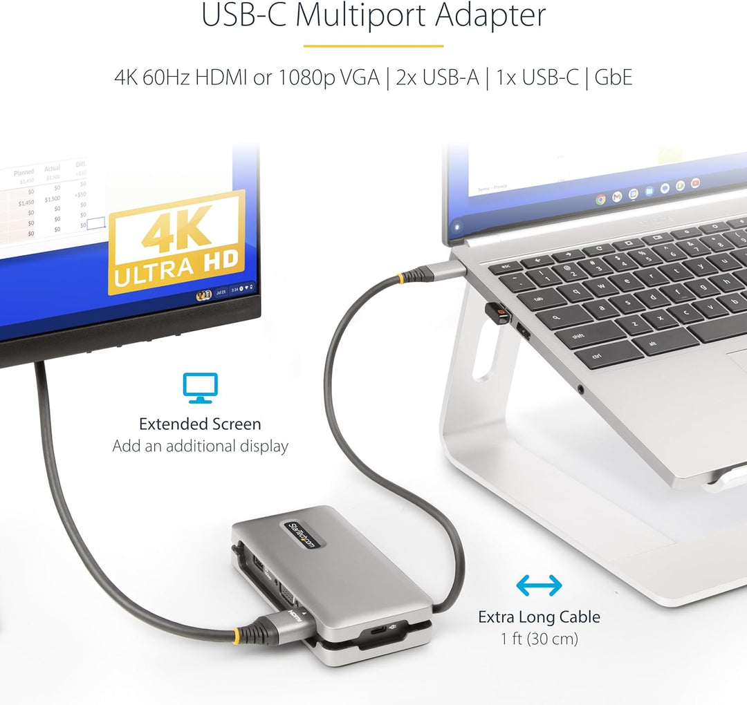 StarTech.com USB-C Multiport Adapter - USB C auf VGA/4K 60Hz HDMI Adapter - 3-Port USBC Hub - 100W P